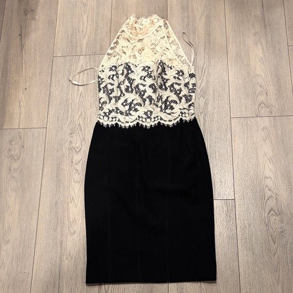 Karen Millen Lace Halter Midi Dress in Black and Cream - Picture 3 of 10